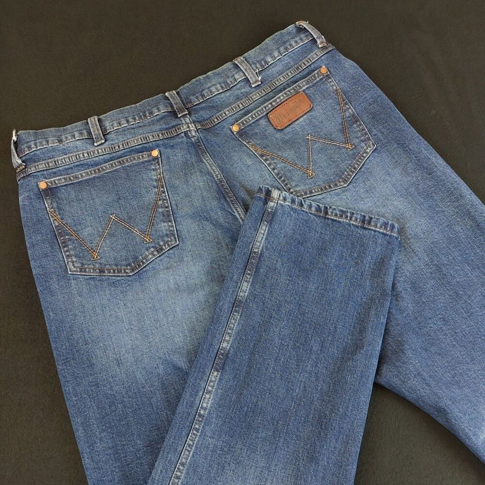 Wrangler Retro Slim Straight Jeans Mens 40x32 Blue Cowboy Whisker High Rise